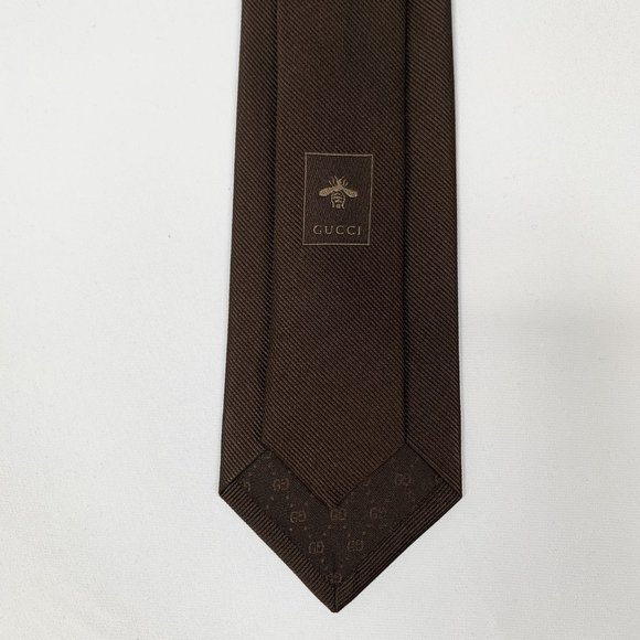 Gucci Interlocking GG logo Neck Tie Coffee Brown new with tag - Picture 8 of 8